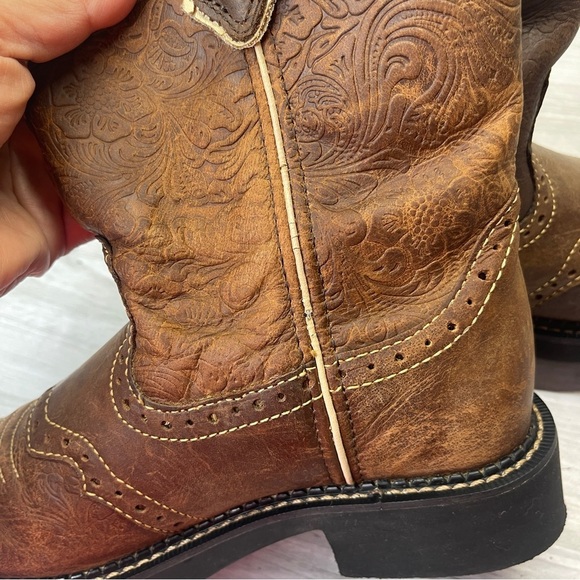 Justin Gypsy Mandar Brown Leather Square Toe 8” Western Cowgirl Boot Size 6B - Picture 13 of 16